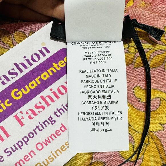 NWT Versace Barocco Pink Gold Cashmere Silk Wool Fringe Shawl Scarf 140cm $750 - Picture 12 of 13